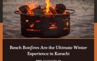 : Cozy beach bonfire at Turtle Beach Karachi with friends and family enjoying a winter evening.