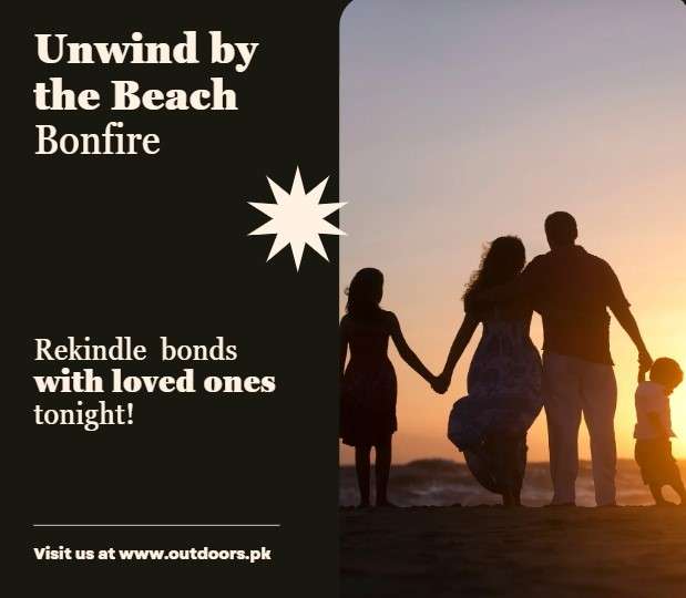 Family and friends bonding at a beach bonfire in Karachi
