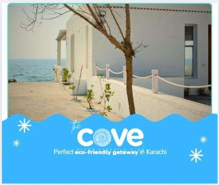 A tranquil view of The Cove Beach Resort at Turtle Beach, Karachi.